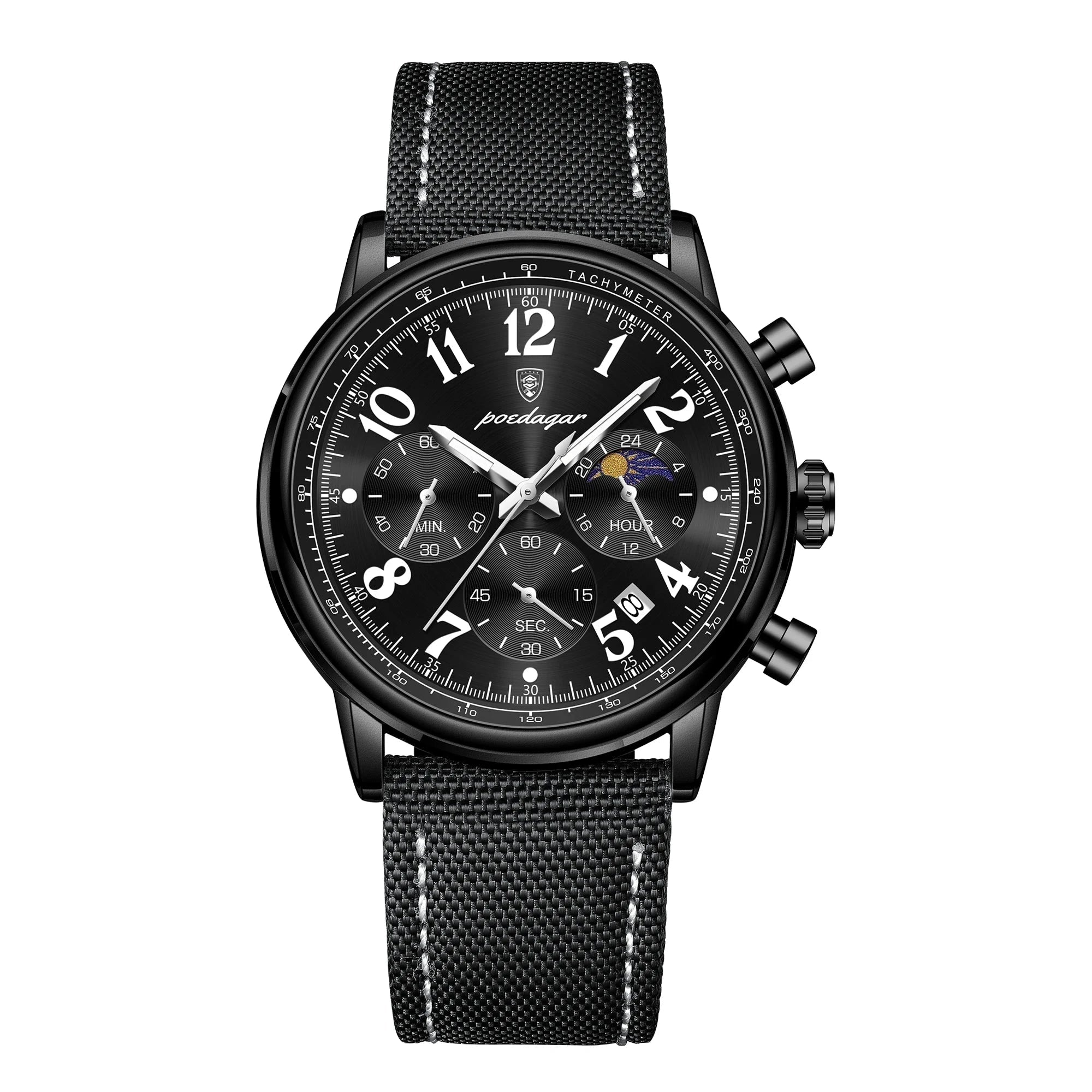 POEDAGAR Luxury Sports Military Men Watch Waterproof Luminous Chronograph Nylon Leather Date Man Wristwatch Quartz Men's Watches Mavietto Store 808 Black Black NL