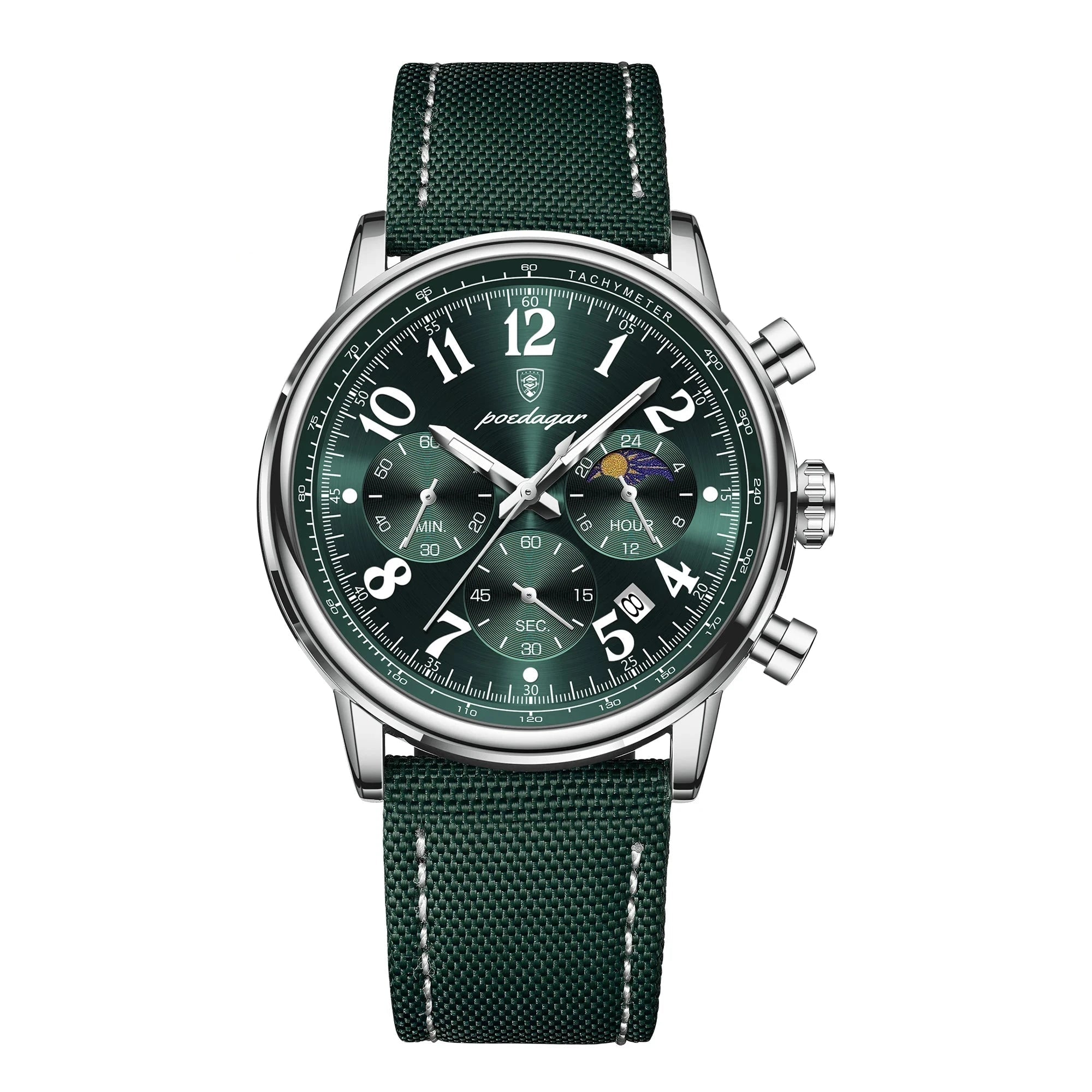 POEDAGAR Luxury Sports Military Men Watch Waterproof Luminous Chronograph Nylon Leather Date Man Wristwatch Quartz Men's Watches Mavietto Store 808 Silver Green NL