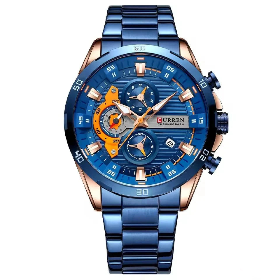 Stainless Steel Watches for Mens Creative Fashion Luminous Dial with Chronograph Clock Male Casual Wristwatches Business Mavietto Store 8402 Blue P