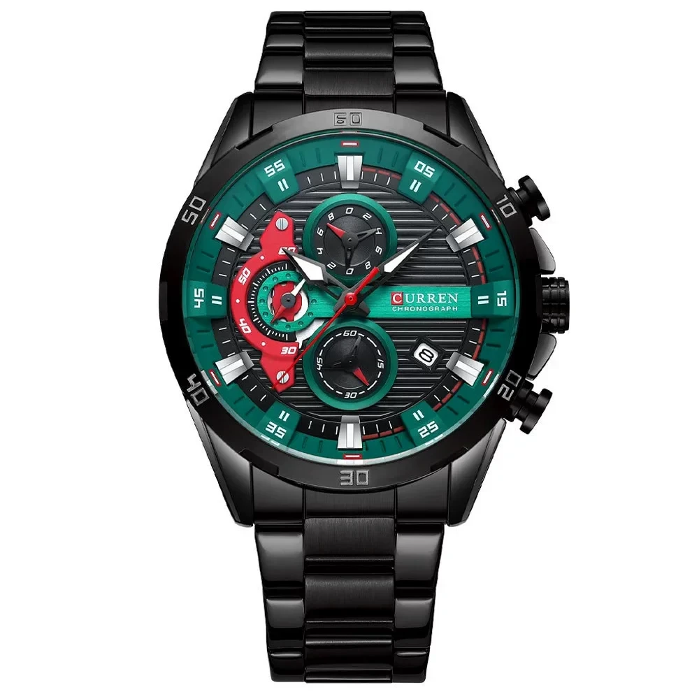 Stainless Steel Watches for Mens Creative Fashion Luminous Dial with Chronograph Clock Male Casual Wristwatches Business Mavietto Store 8402 Green