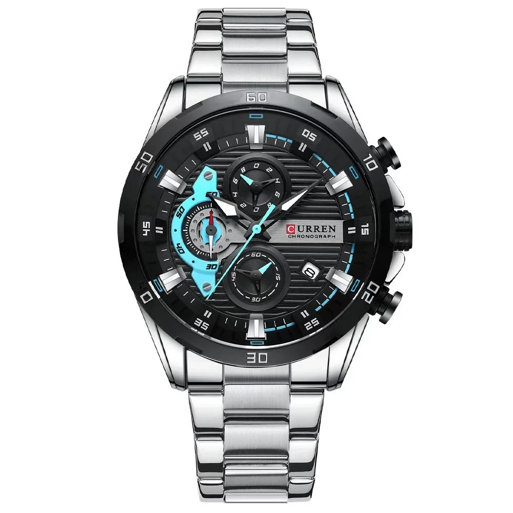 Stainless Steel Watches for Mens Creative Fashion Luminous Dial with Chronograph Clock Male Casual Wristwatches Business Mavietto Store 8402 Silver