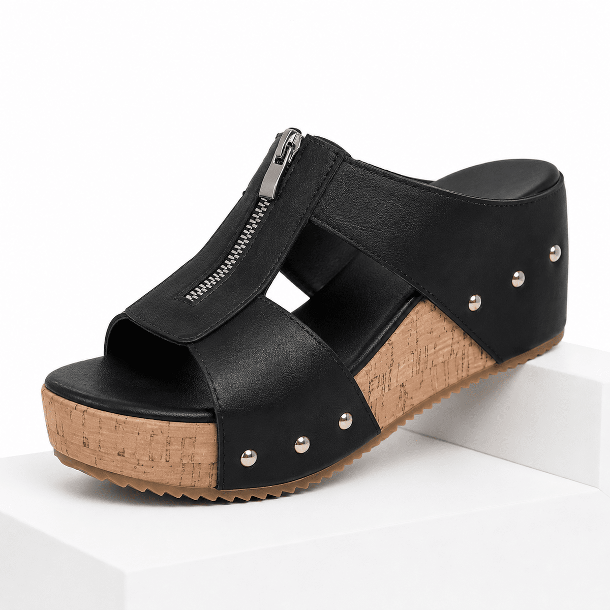 Versatile and Comfortable Women's Leather Platform Sandals – Zerina Versatile and Comfortable Women's Leather Platform Sandals – Zerina Black