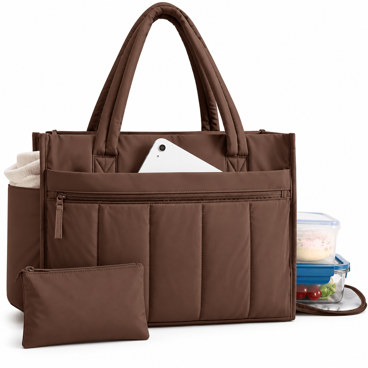 Women's 30L Padded Tote Bag with Large Capacity and Multifunctional Side Compartment – ELLISON Women's 30L Padded Tote Bag with Large Capacity and Multifunctional Side Compartment – ELLISON Coffee