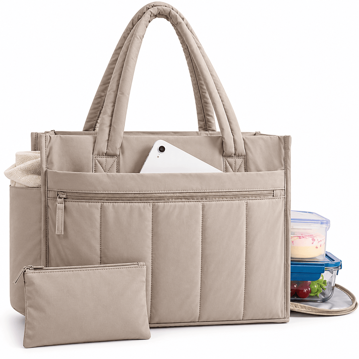 Women's 30L Padded Tote Bag with Large Capacity and Multifunctional Side Compartment – ELLISON Women's 30L Padded Tote Bag with Large Capacity and Multifunctional Side Compartment – ELLISON Camel