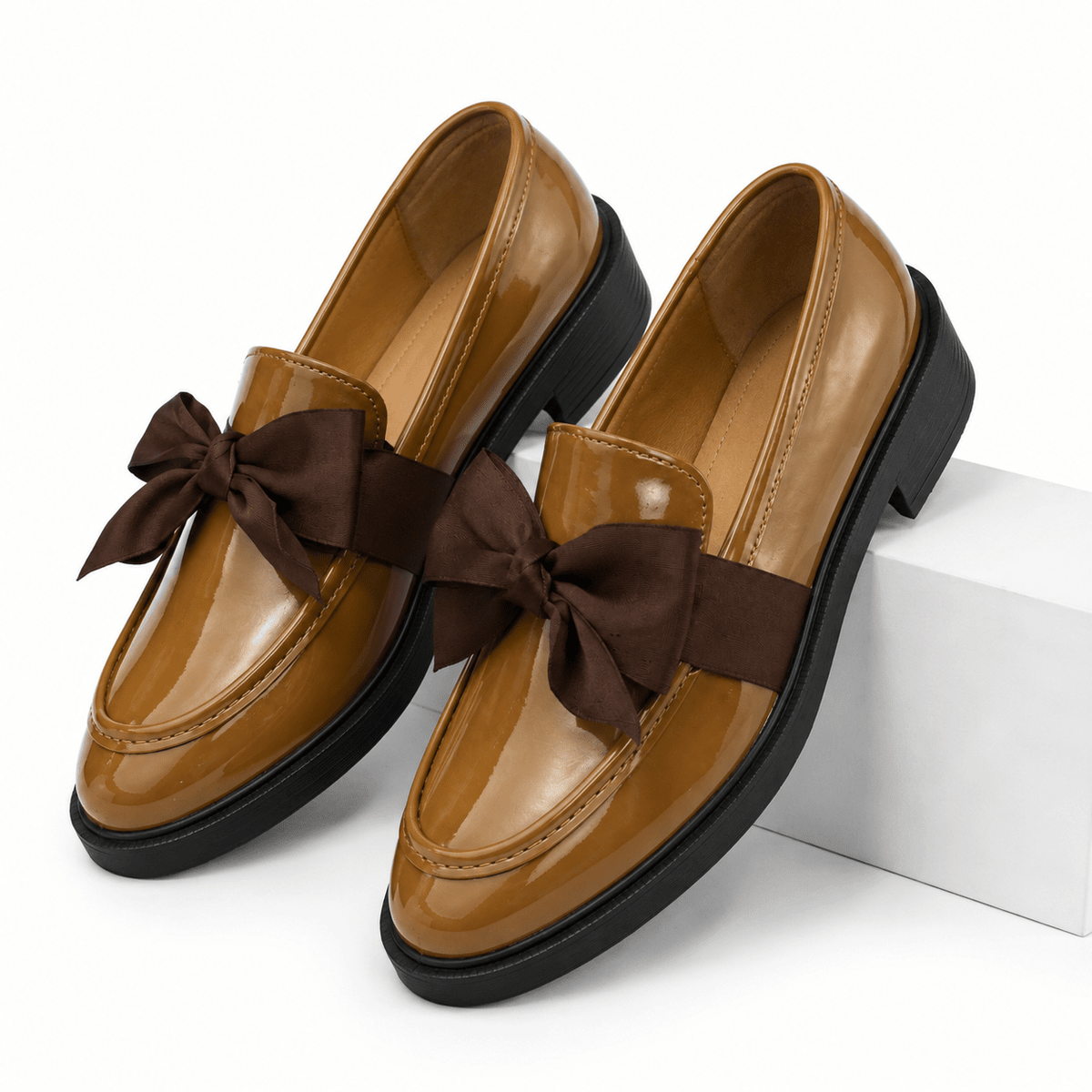 Women's Casual Leather Loafers, Comfortable, Charming, with a Retro Bow – MELINIE Women's Casual Leather Loafers, Comfortable, Charming, with a Retro Bow – MELINIE