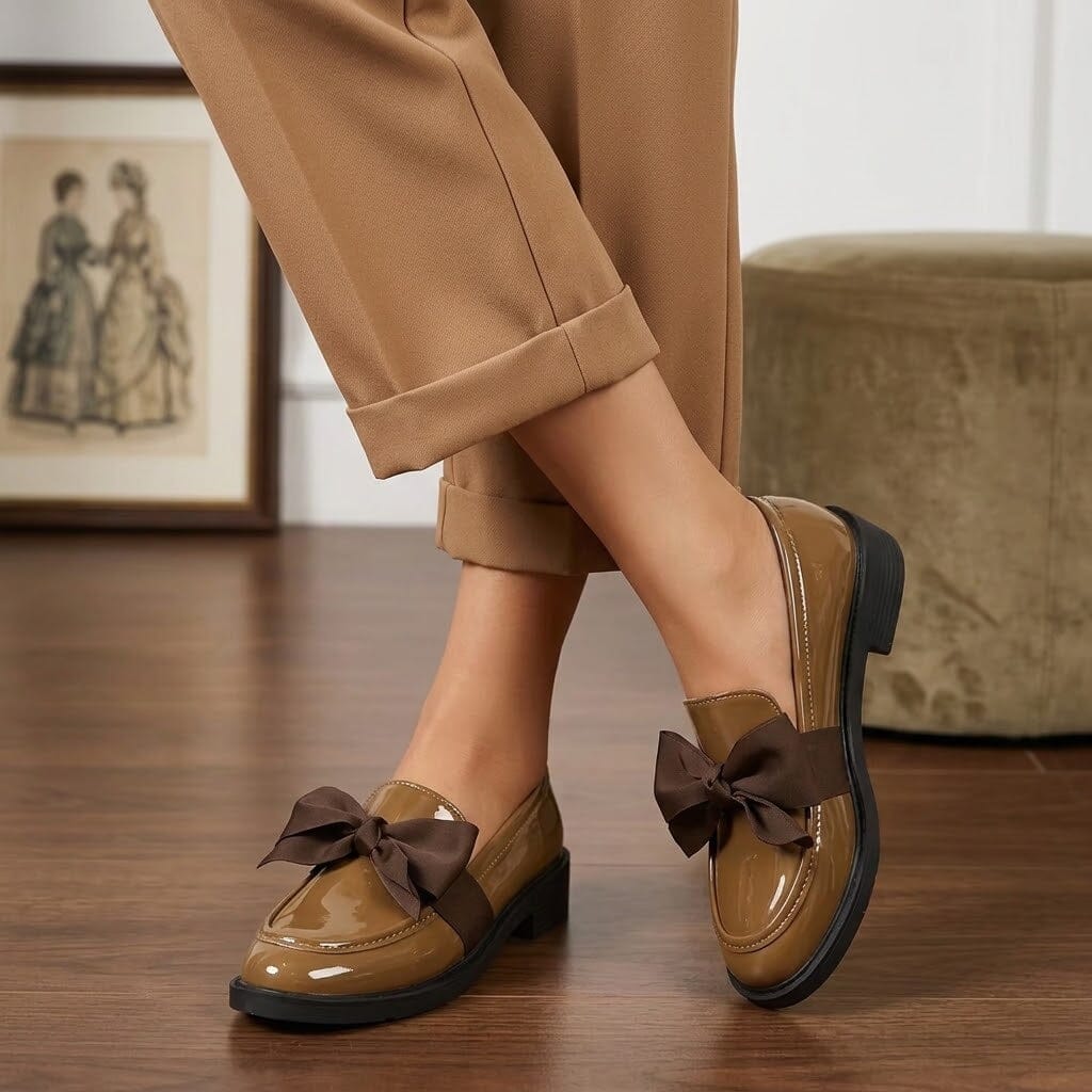 Women's Casual Leather Loafers, Comfortable, Charming, with a Retro Bow – MELINIE Women's Casual Leather Loafers, Comfortable, Charming, with a Retro Bow – MELINIE