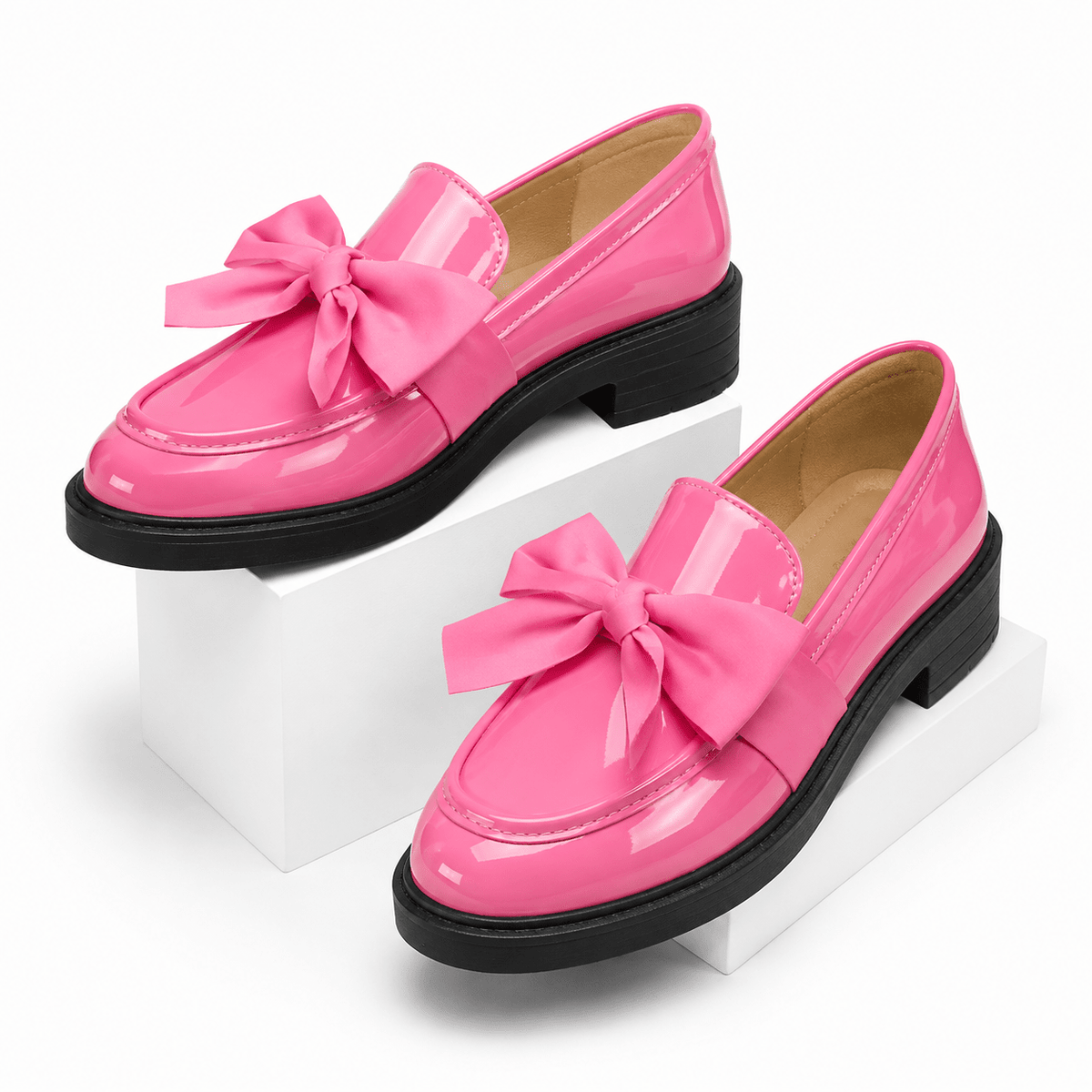 Women's Casual Leather Loafers, Comfortable, Charming, with a Retro Bow – MELINIE Women's Casual Leather Loafers, Comfortable, Charming, with a Retro Bow – MELINIE Pink