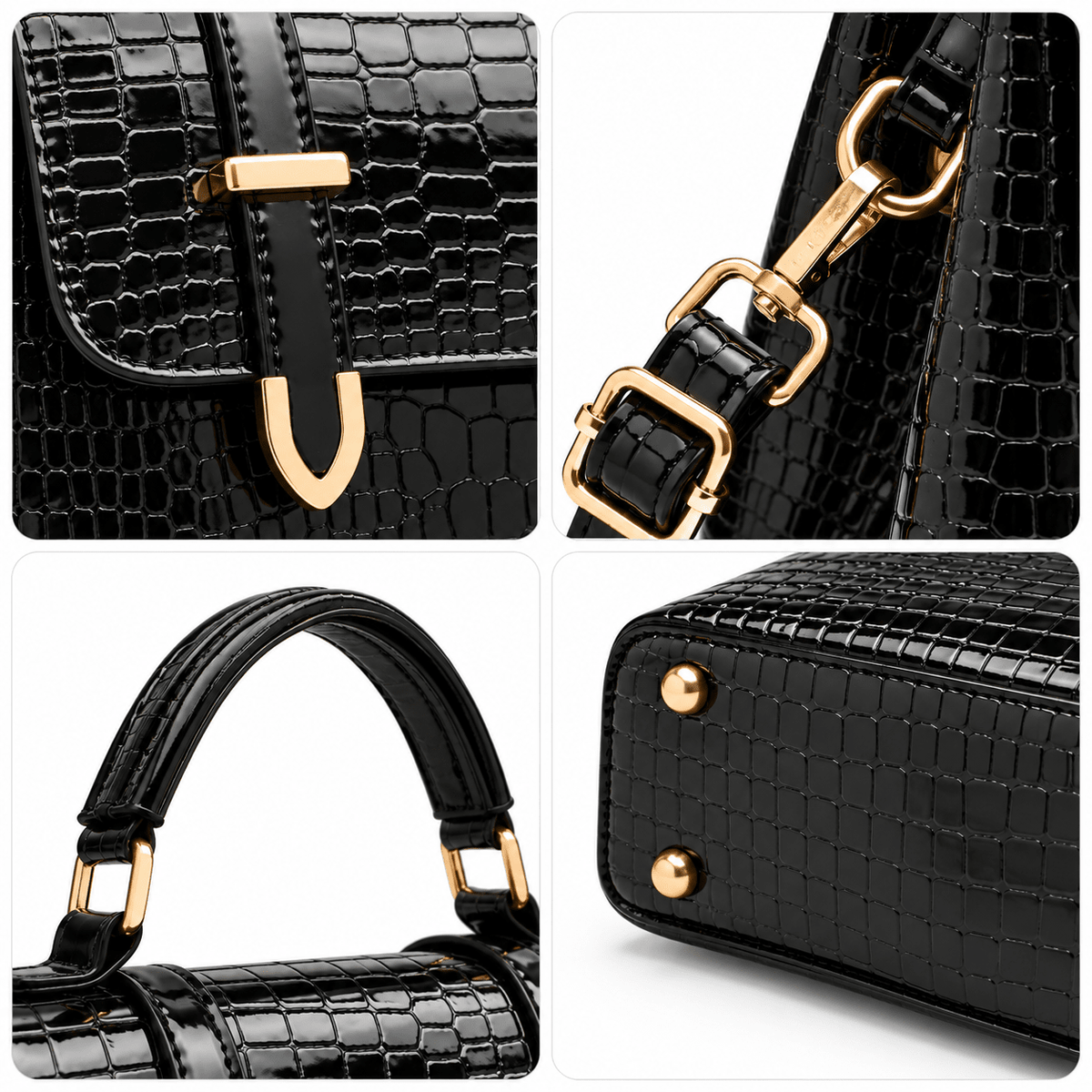 Women's Elegant Crocodile-Textured Leather Handbag with Vintage Design – Josephine Women's Elegant Crocodile-Textured Leather Handbag with Vintage Design – Josephine
