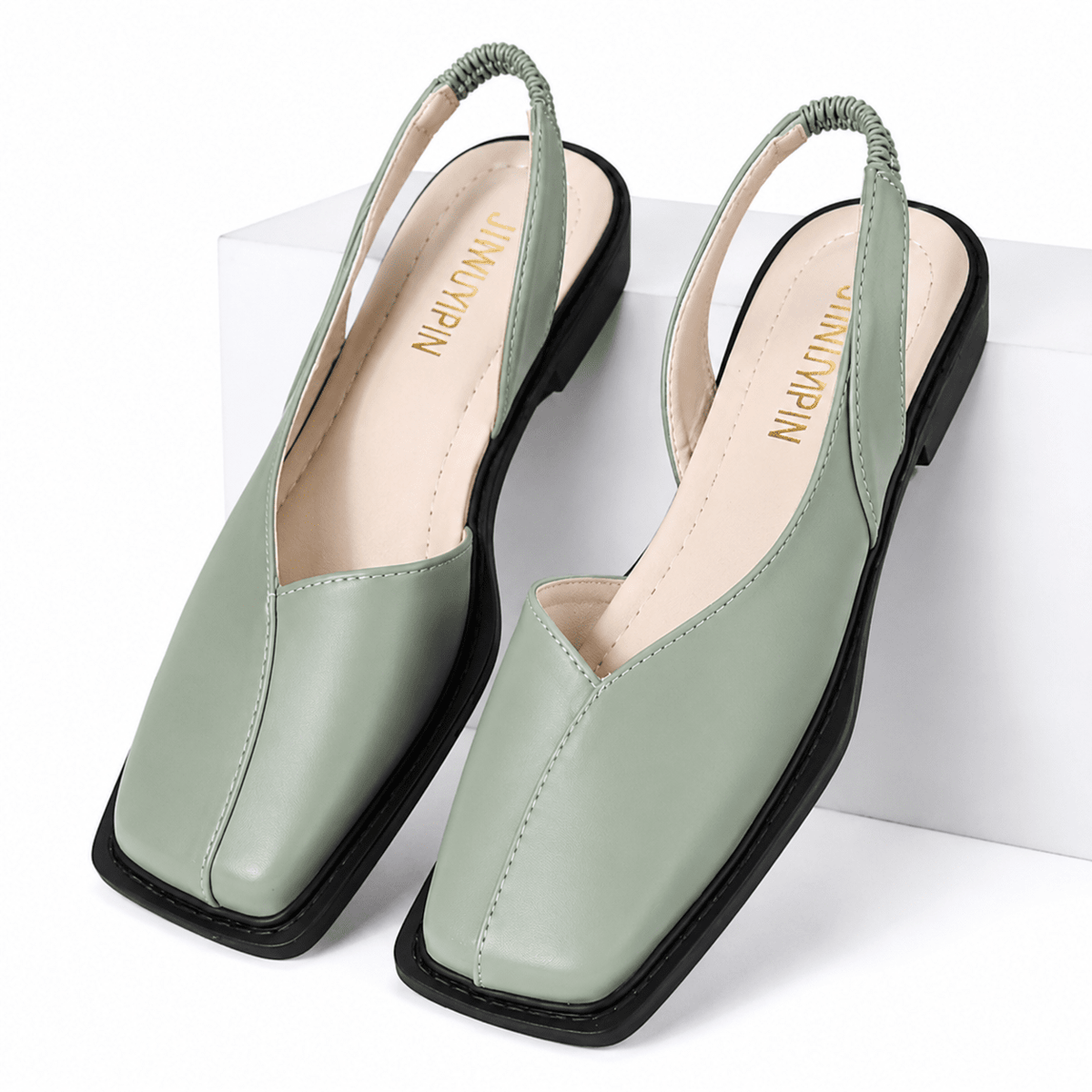 Women's Leather Square-Toe Sandals, Elegant Design & Padded Insole – Grace Women's Leather Square-Toe Sandals, Elegant Design & Padded Insole – Grace Light Green