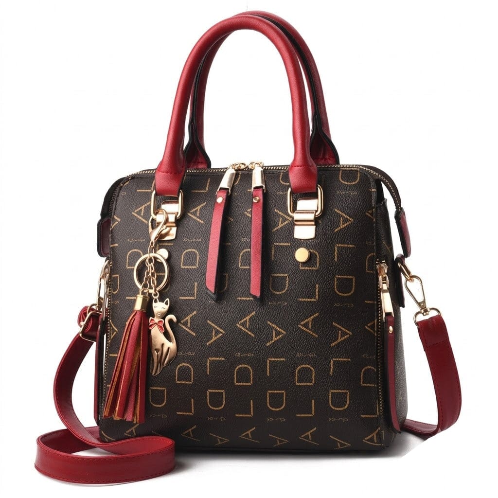 Women's Leather Tote Bag with Luxurious Design - Estelle Noélie Women's Leather Tote Bag with Luxurious Design - Estelle Noélie Red