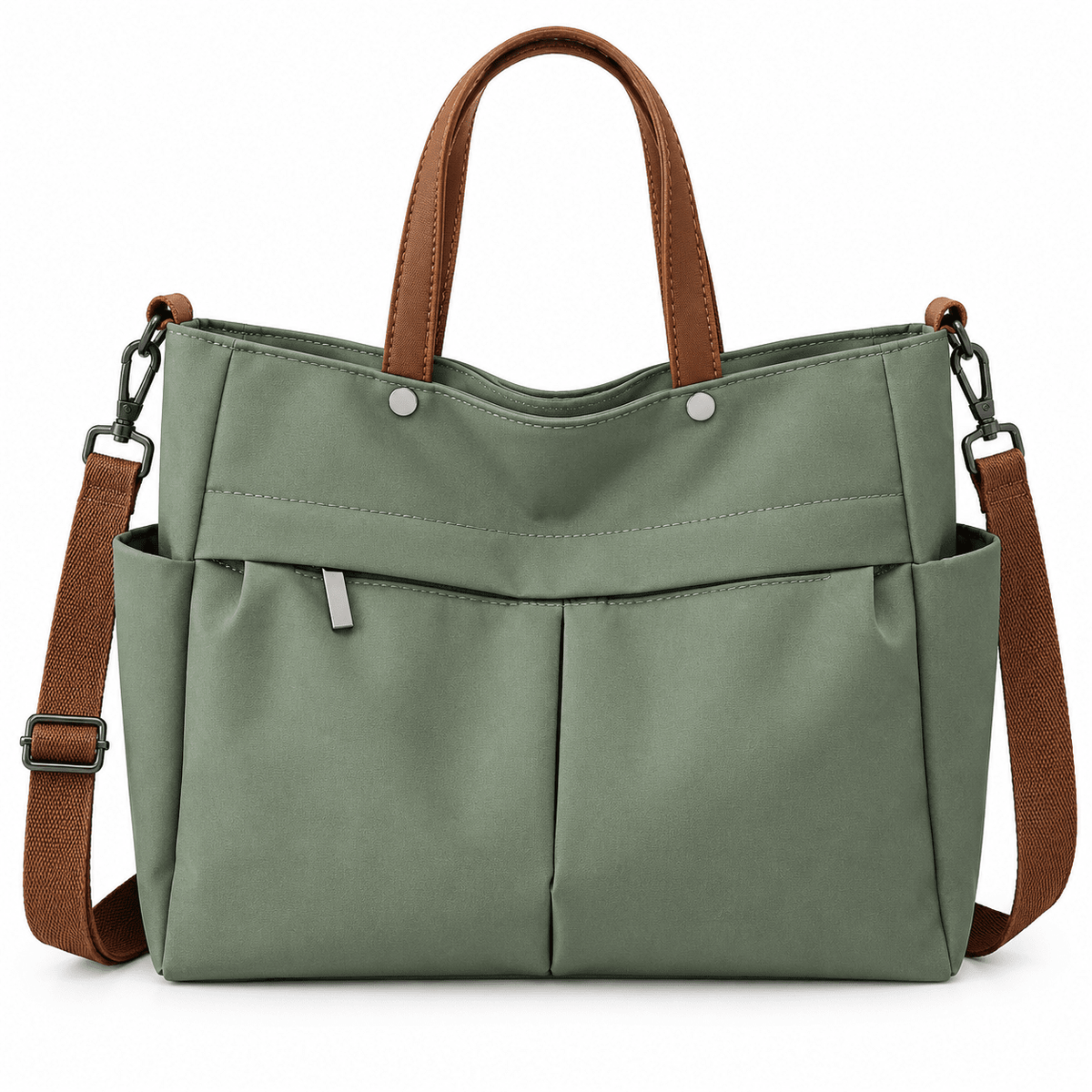 Women's Nylon Tote Bag with Multiple Pockets and Large Capacity — Élise Monceau Women's Nylon Tote Bag with Multiple Pockets and Large Capacity — Élise Monceau Green