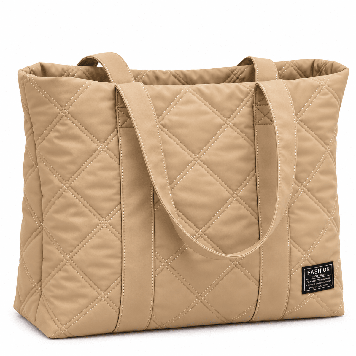 Women's Quilted Tote Bag with Large Capacity and Elegant Design — Laurene Fontaine Women's Quilted Tote Bag with Large Capacity and Elegant Design — Laurene Fontaine Khaki