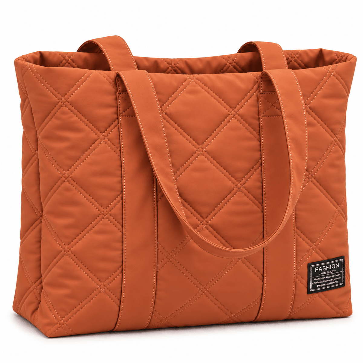 Women's Quilted Tote Bag with Large Capacity and Elegant Design — Laurene Fontaine Women's Quilted Tote Bag with Large Capacity and Elegant Design — Laurene Fontaine Orange