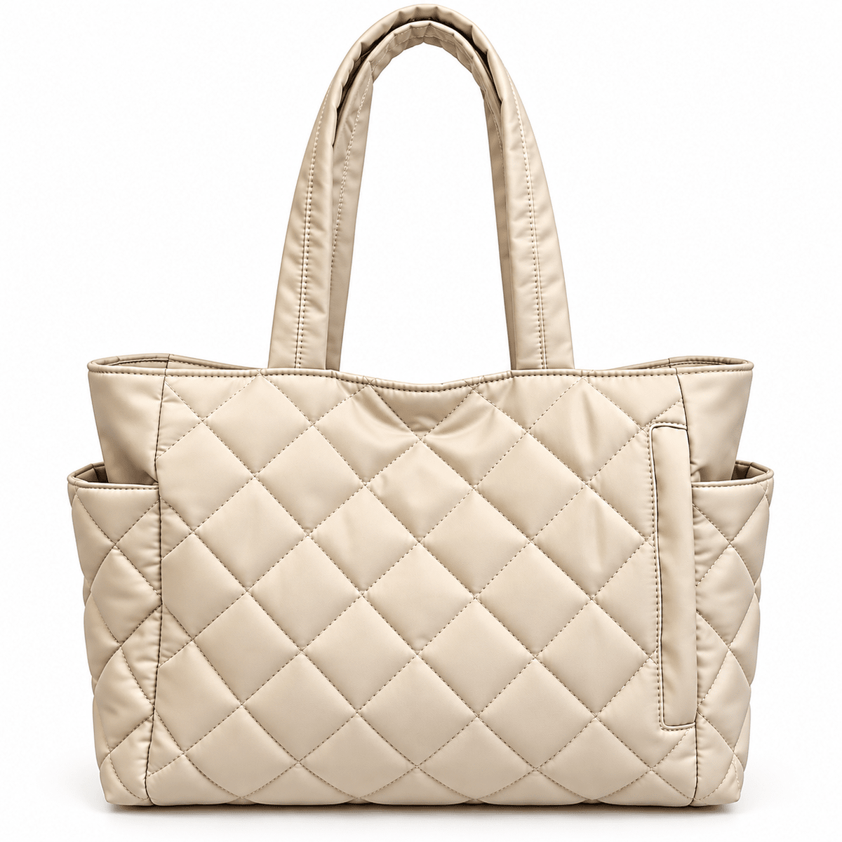 Women's Quilted Tote Bag with Multiple Compartments and Large Capacity — Odette Madeleine Women's Quilted Tote Bag with Multiple Compartments and Large Capacity — Odette Madeleine Beige
