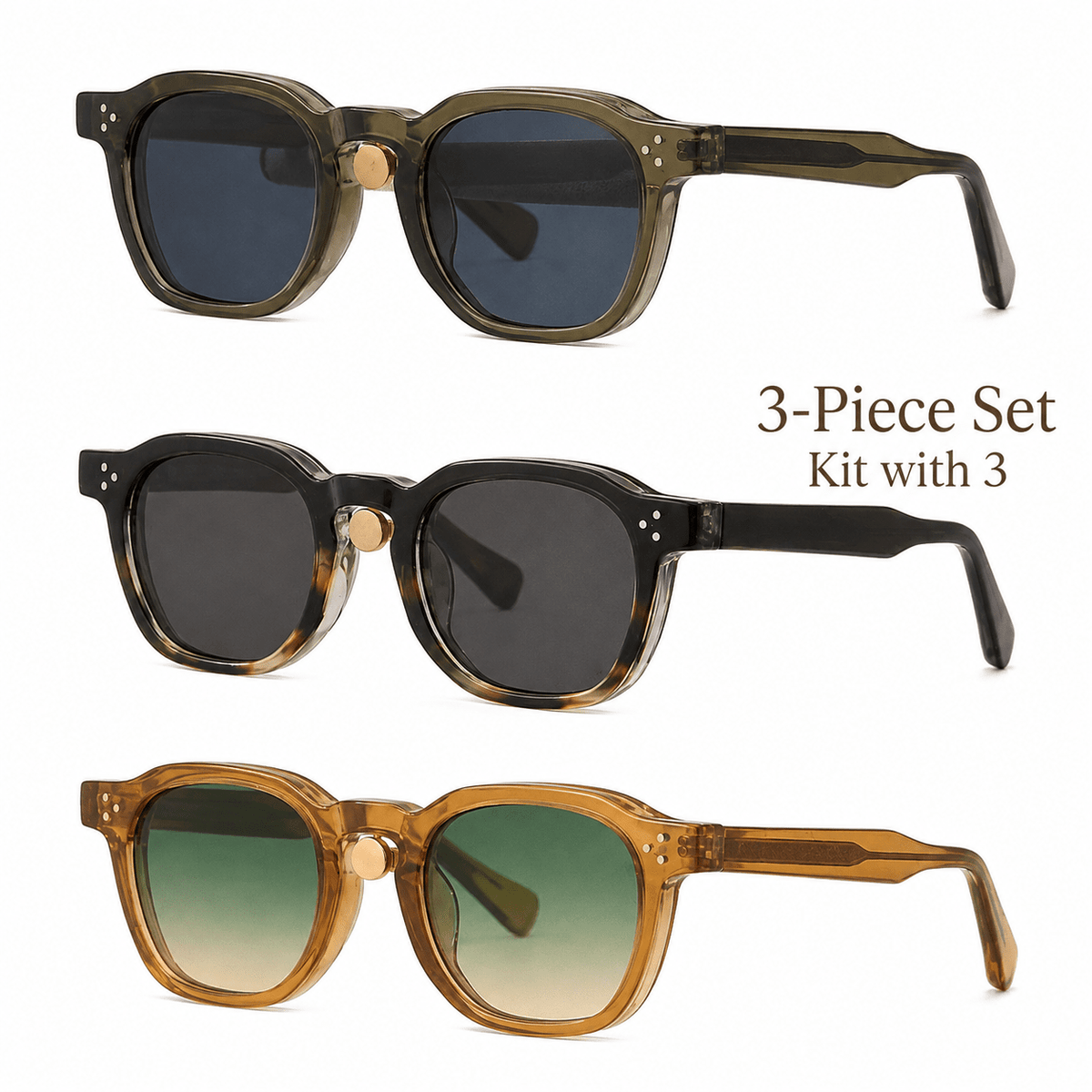 3-Piece Geometric Frame Unisex Sunglasses Set with UV400 Protection – Tripccie 3-Piece Geometric Frame Unisex Sunglasses Set with UV400 Protection – Tripccie Pack A