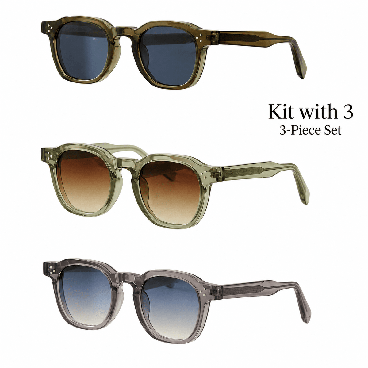 3-Piece Geometric Frame Unisex Sunglasses Set with UV400 Protection – Tripccie 3-Piece Geometric Frame Unisex Sunglasses Set with UV400 Protection – Tripccie Pack E