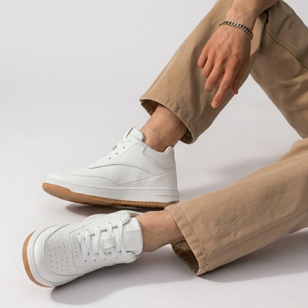 3.9-Inch Height Increasing Leather Sneakers - Montieri 3.9-Inch Height Increasing Leather Sneakers - Montieri 