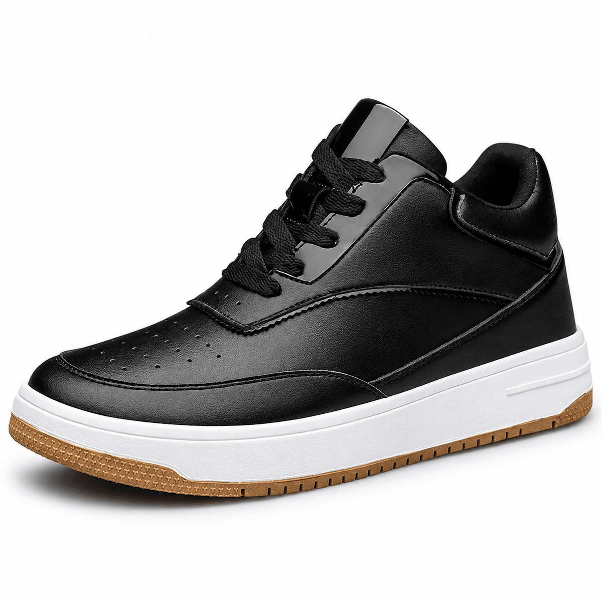 3.9-Inch Height Increasing Leather Sneakers - Montieri 3.9-Inch Height Increasing Leather Sneakers - Montieri Black