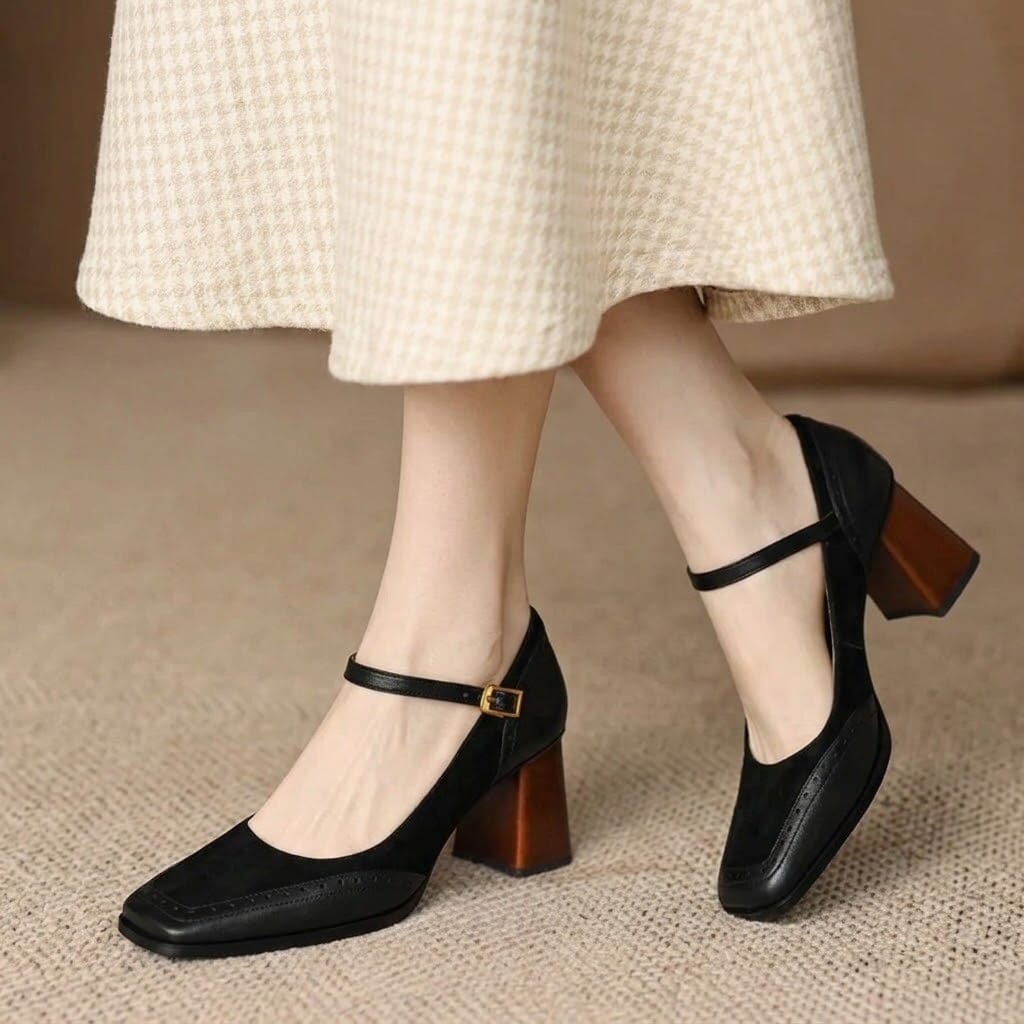 Classic and Elegant Women's Sandals, Square Toe, Block Heel and Vintage Design – Délinie Classic and Elegant Women's Sandals, Square Toe, Block Heel and Vintage Design – Délinie 