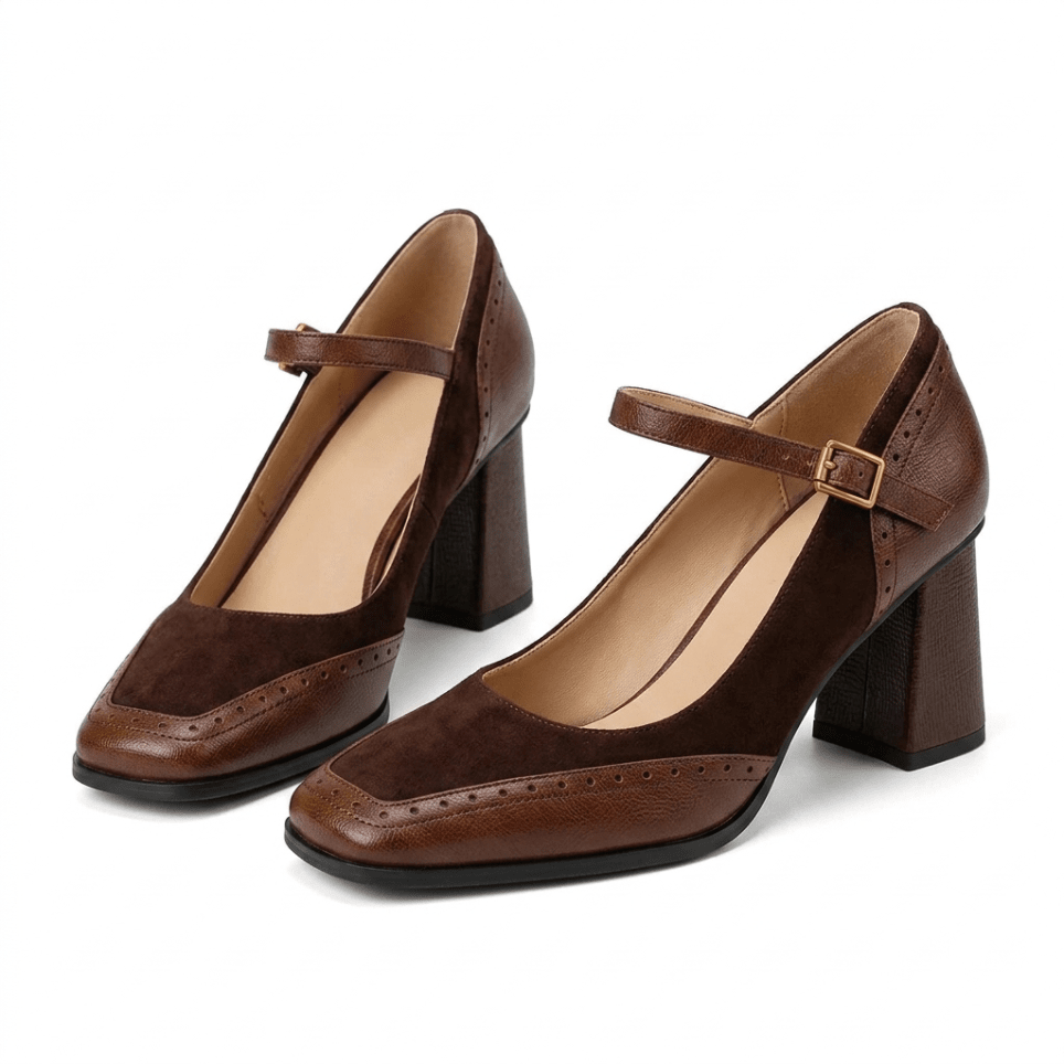Classic and Elegant Women's Sandals, Square Toe, Block Heel and Vintage Design – Délinie Classic and Elegant Women's Sandals, Square Toe, Block Heel and Vintage Design – Délinie Brown