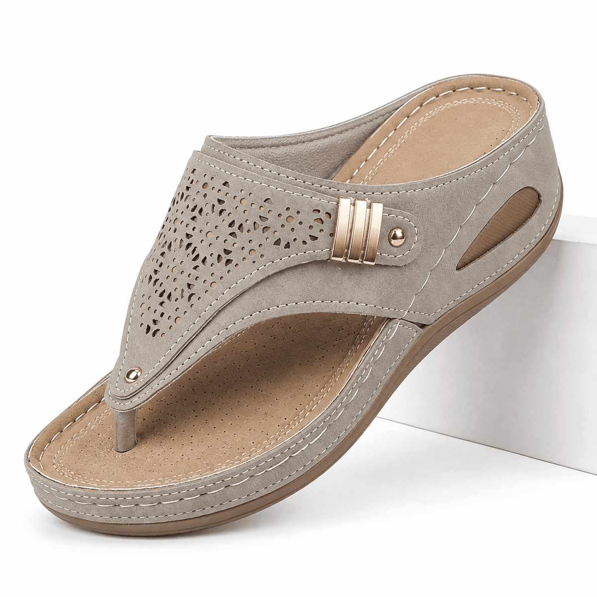 Comfortable Leather Platform Wedge Sandals - Sierenza Comfortable Leather Platform Wedge Sandals - Sierenza Gray