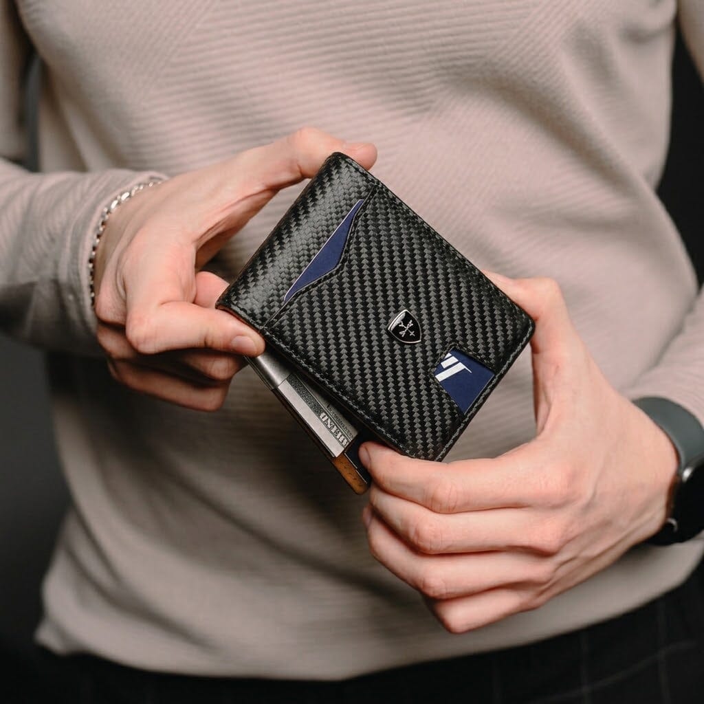 Elegant Leather Card Holder with Carbon Fiber Structure and RFID Anti-Theft Protection – Stennio Elegant Leather Card Holder with Carbon Fiber Structure and RFID Anti-Theft Protection – Stennio 