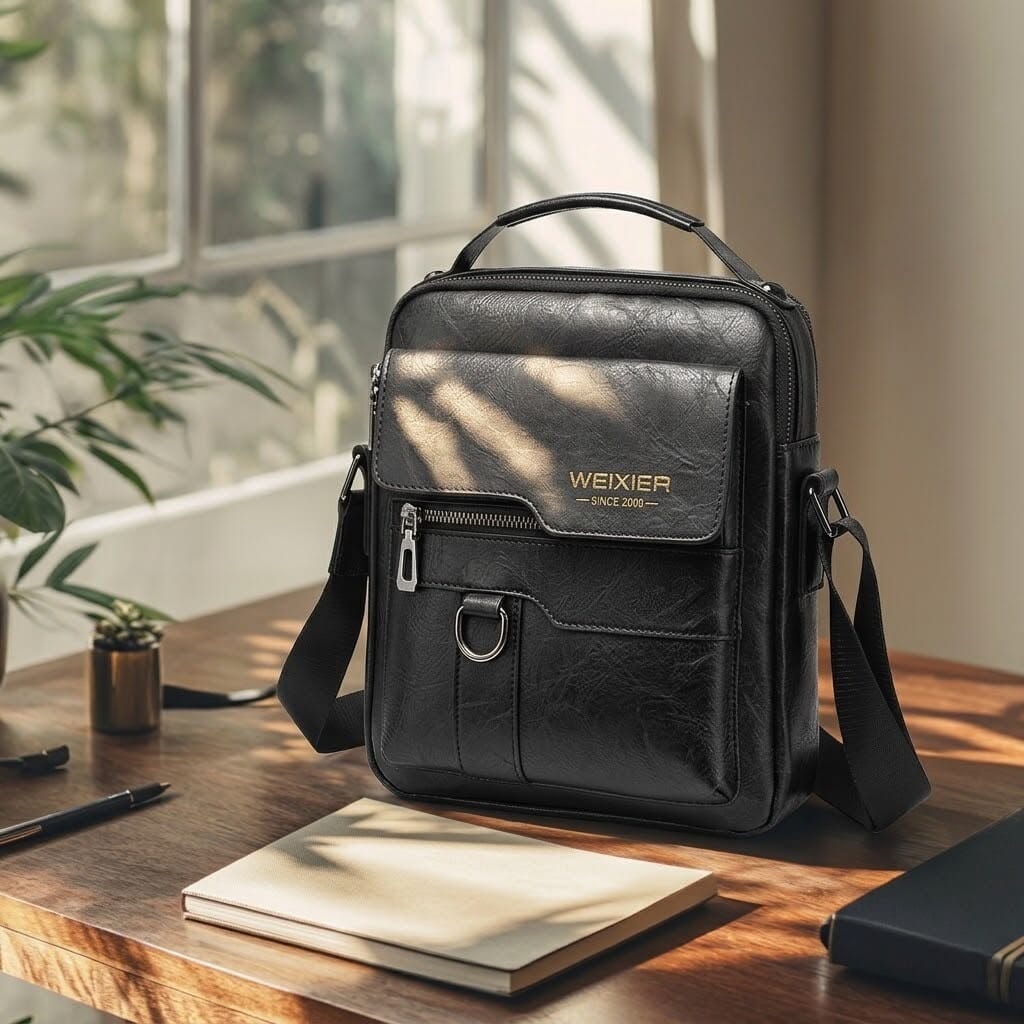 Elegant Men's Leather Executive Bag, Elegant with Multiple Compartments - Vincent Elegant Men's Leather Executive Bag, Elegant with Multiple Compartments - Vincent 
