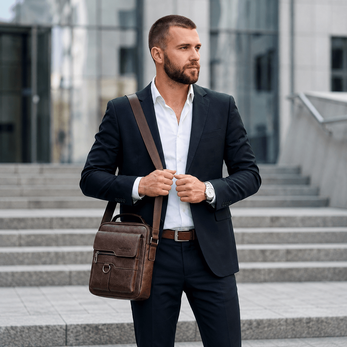 Elegant Men's Leather Executive Bag, Elegant with Multiple Compartments - Vincent Elegant Men's Leather Executive Bag, Elegant with Multiple Compartments - Vincent 