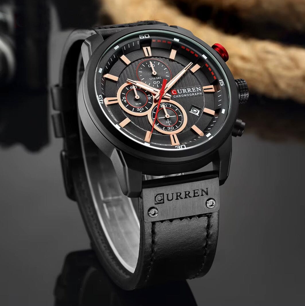 Elegant Men's Leather Watch with Multiple Functions - Vallemont Elegant Men's Leather Watch with Multiple Functions - Vallemont 