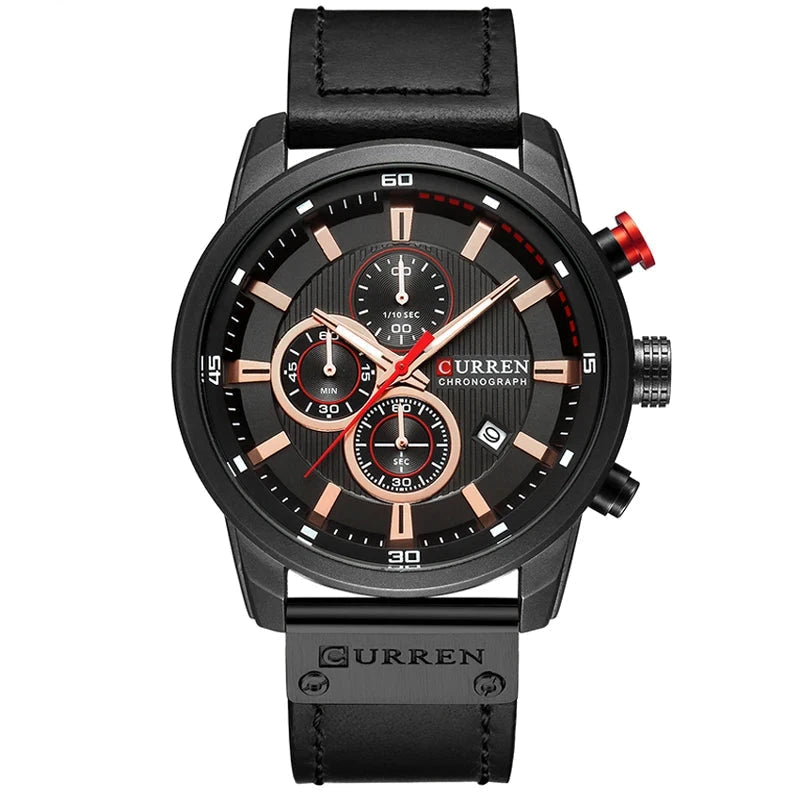 Elegant Men's Leather Watch with Multiple Functions - Vallemont Elegant Men's Leather Watch with Multiple Functions - Vallemont All Black