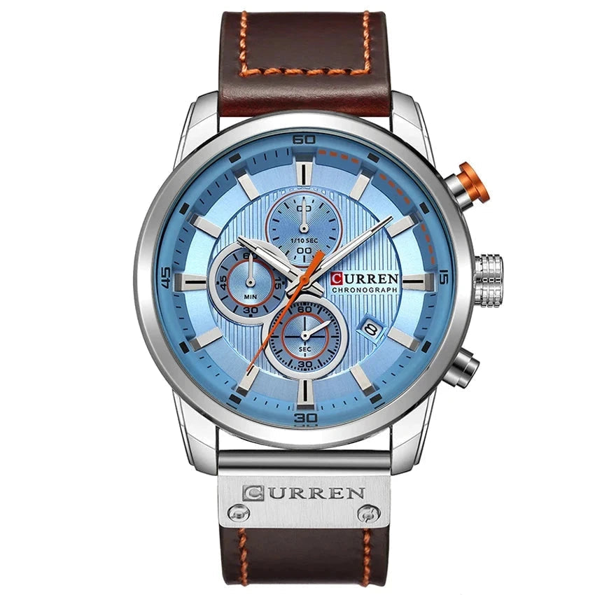 Elegant Men's Leather Watch with Multiple Functions - Vallemont Elegant Men's Leather Watch with Multiple Functions - Vallemont Blue