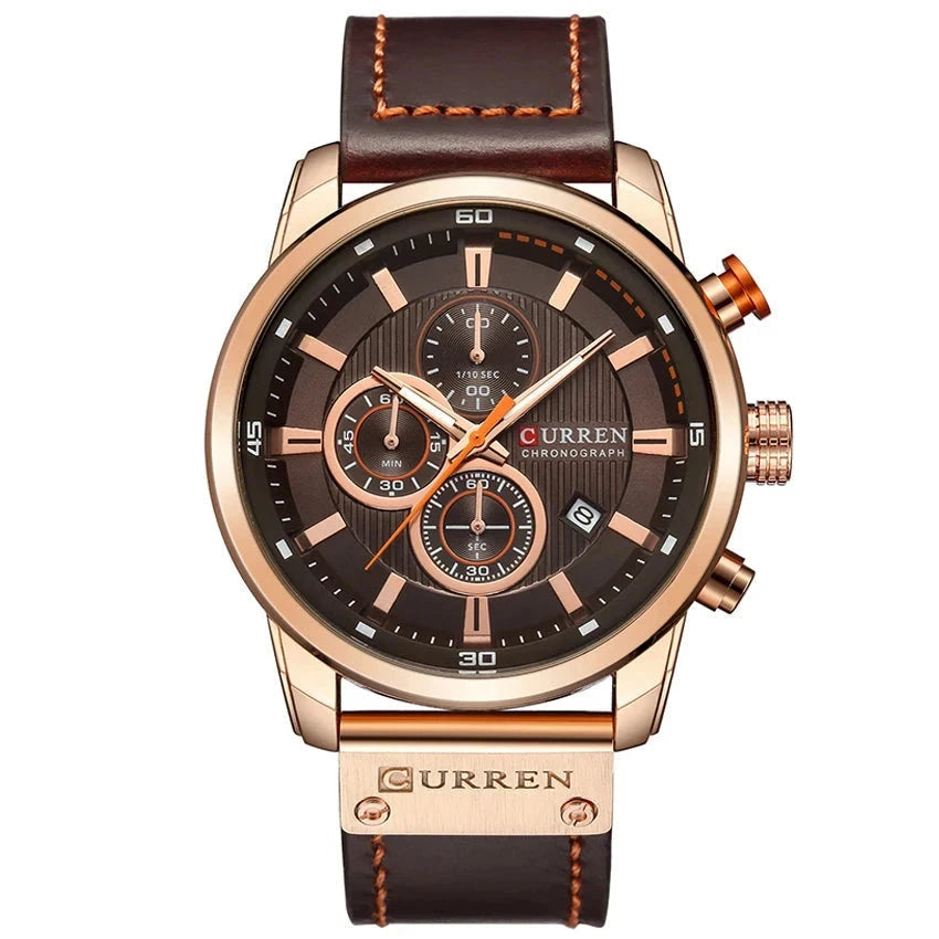 Elegant Men's Leather Watch with Multiple Functions - Vallemont Elegant Men's Leather Watch with Multiple Functions - Vallemont Brown