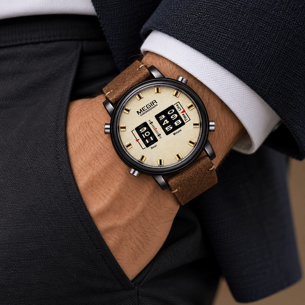 Elegant Men's Watch – Quartz Movement and Leather Strap | RAVELLOR 