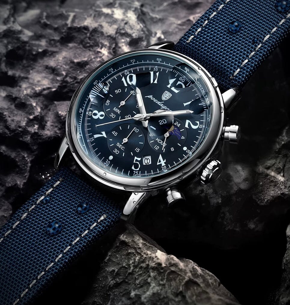 Elegant Multifunction Men's Watch in Nylon with Leather Finish - Meridian Elegant Multifunction Men's Watch in Nylon with Leather Finish - Meridian 