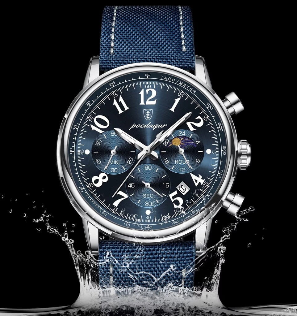 Elegant Multifunction Men's Watch in Nylon with Leather Finish - Meridian Elegant Multifunction Men's Watch in Nylon with Leather Finish - Meridian 