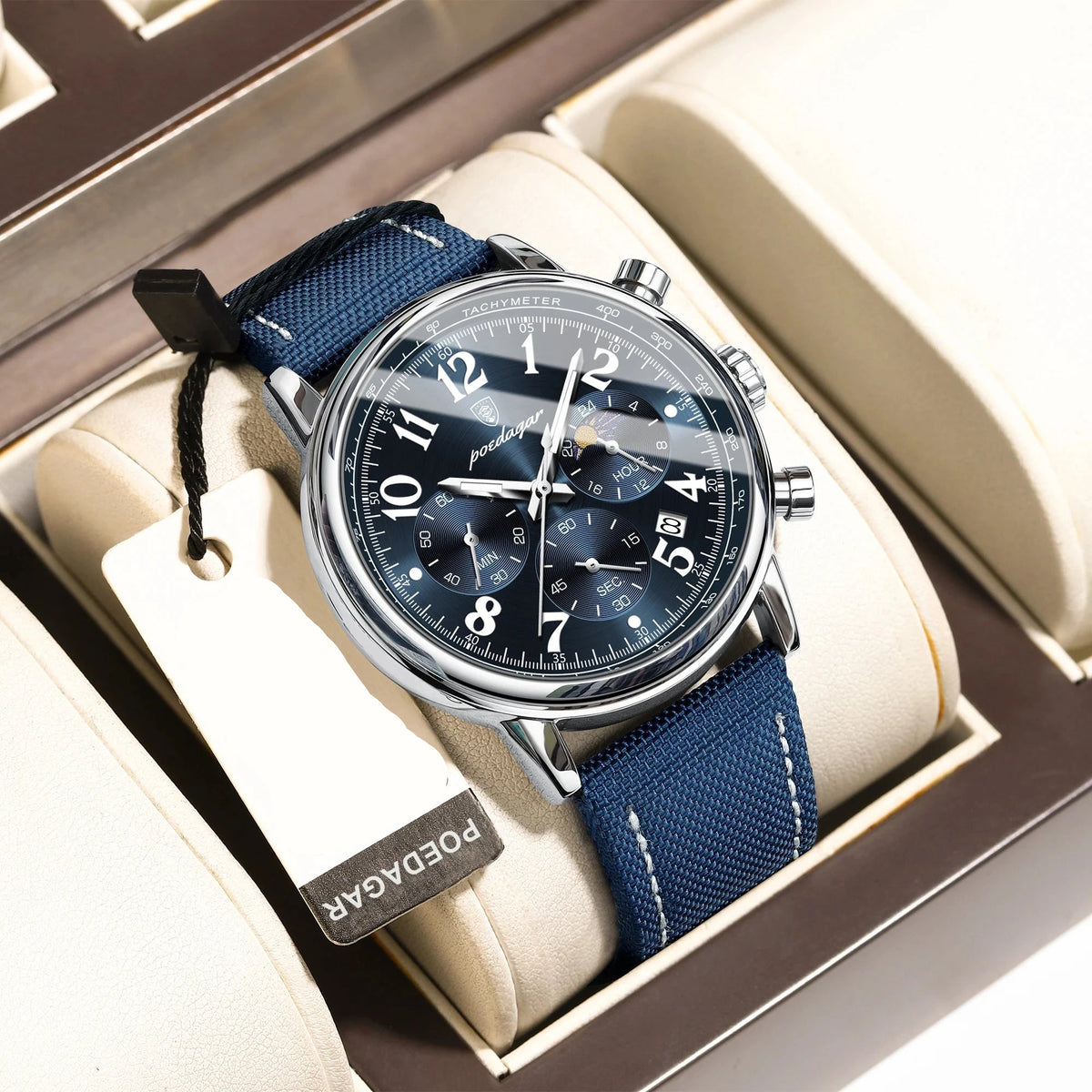 Elegant Multifunction Men's Watch in Nylon with Leather Finish - Meridian Elegant Multifunction Men's Watch in Nylon with Leather Finish - Meridian 