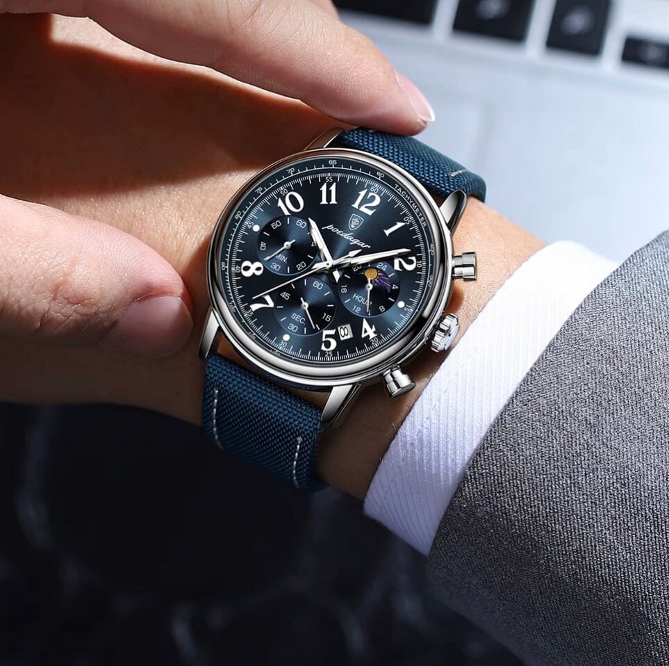 Elegant Multifunction Men's Watch in Nylon with Leather Finish - Meridian Elegant Multifunction Men's Watch in Nylon with Leather Finish - Meridian 