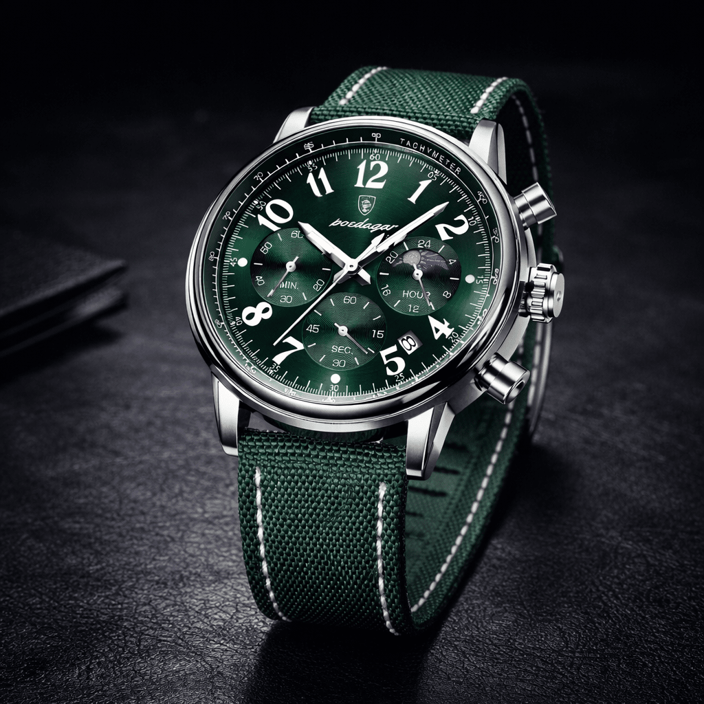 Elegant Multifunction Men's Watch in Nylon with Leather Finish - Meridian Elegant Multifunction Men's Watch in Nylon with Leather Finish - Meridian 