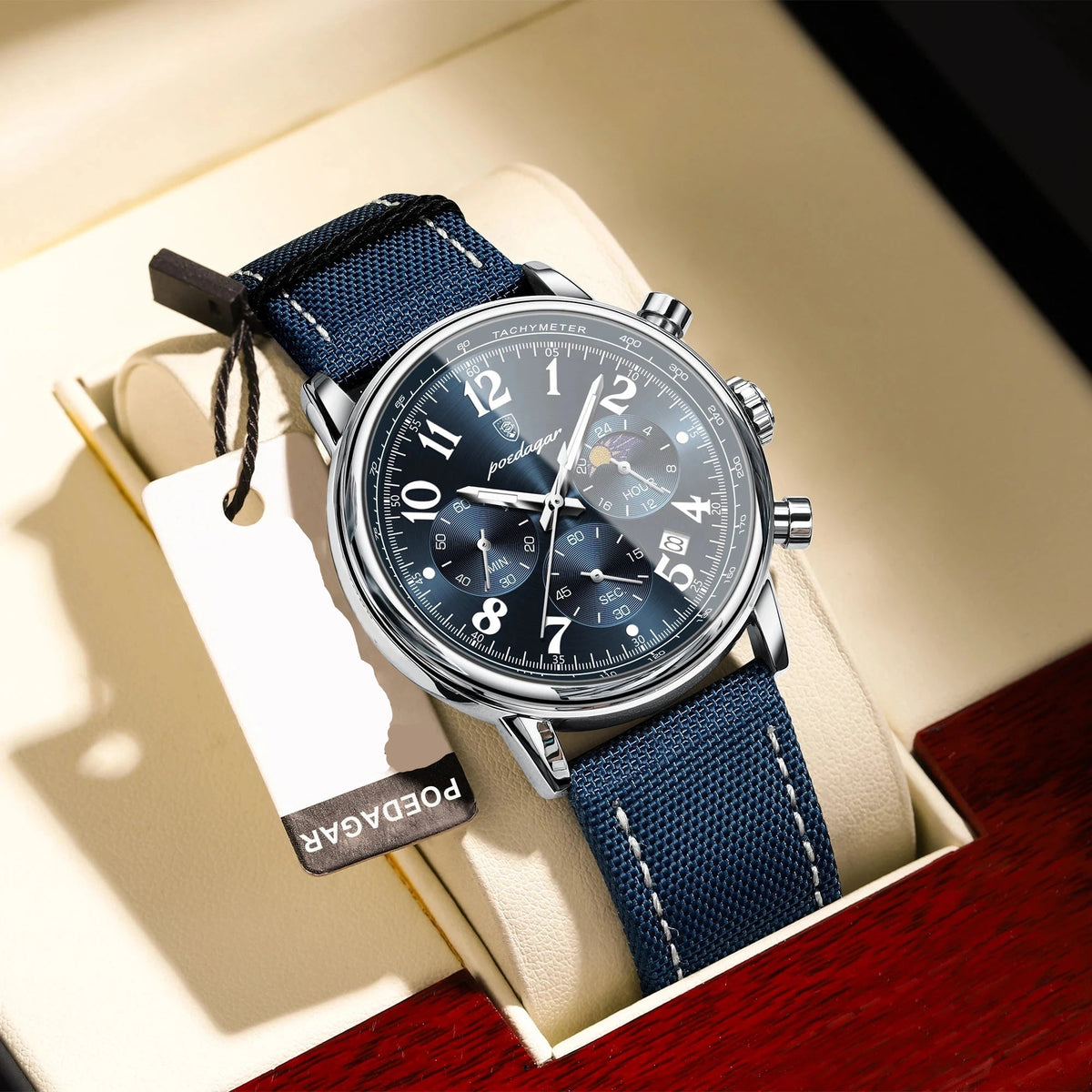 Elegant Multifunction Men's Watch in Nylon with Leather Finish - Meridian Elegant Multifunction Men's Watch in Nylon with Leather Finish - Meridian 