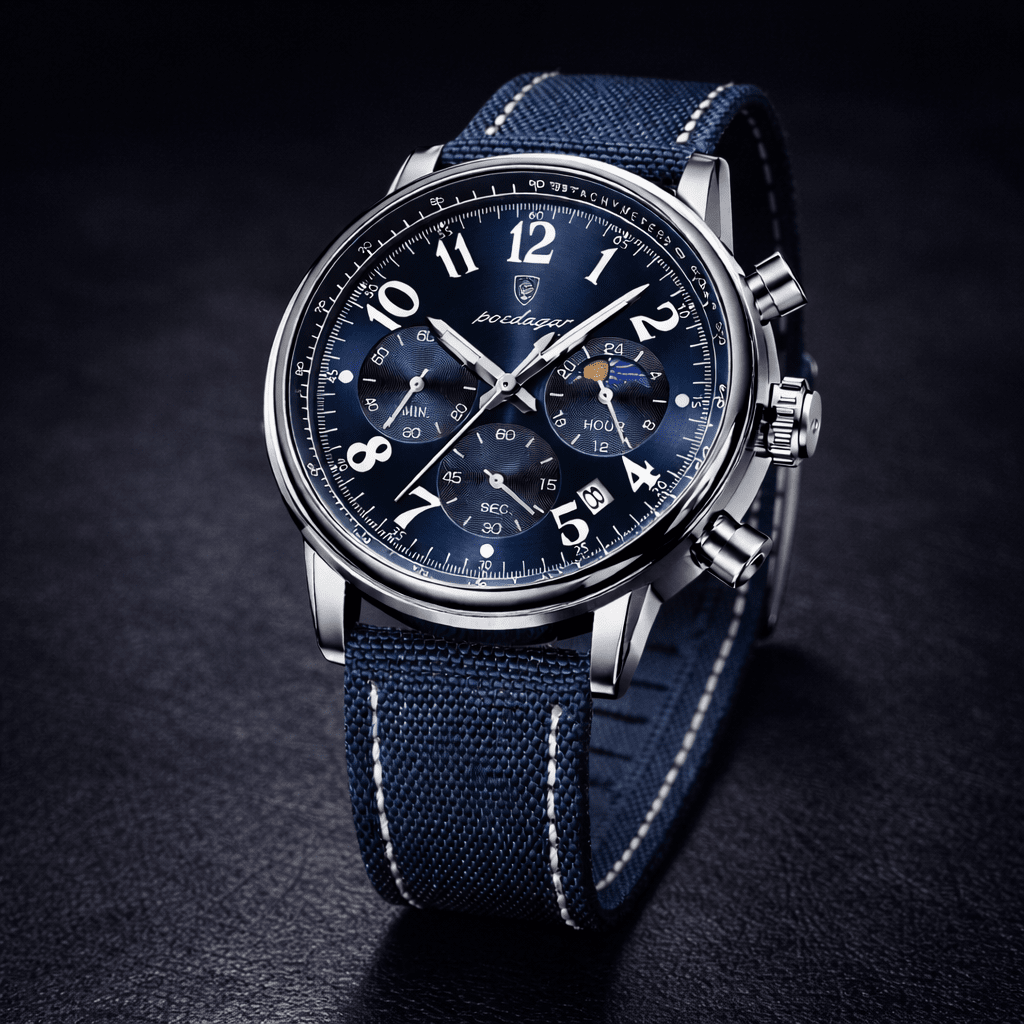Elegant Multifunction Men's Watch in Nylon with Leather Finish - Meridian Elegant Multifunction Men's Watch in Nylon with Leather Finish - Meridian 