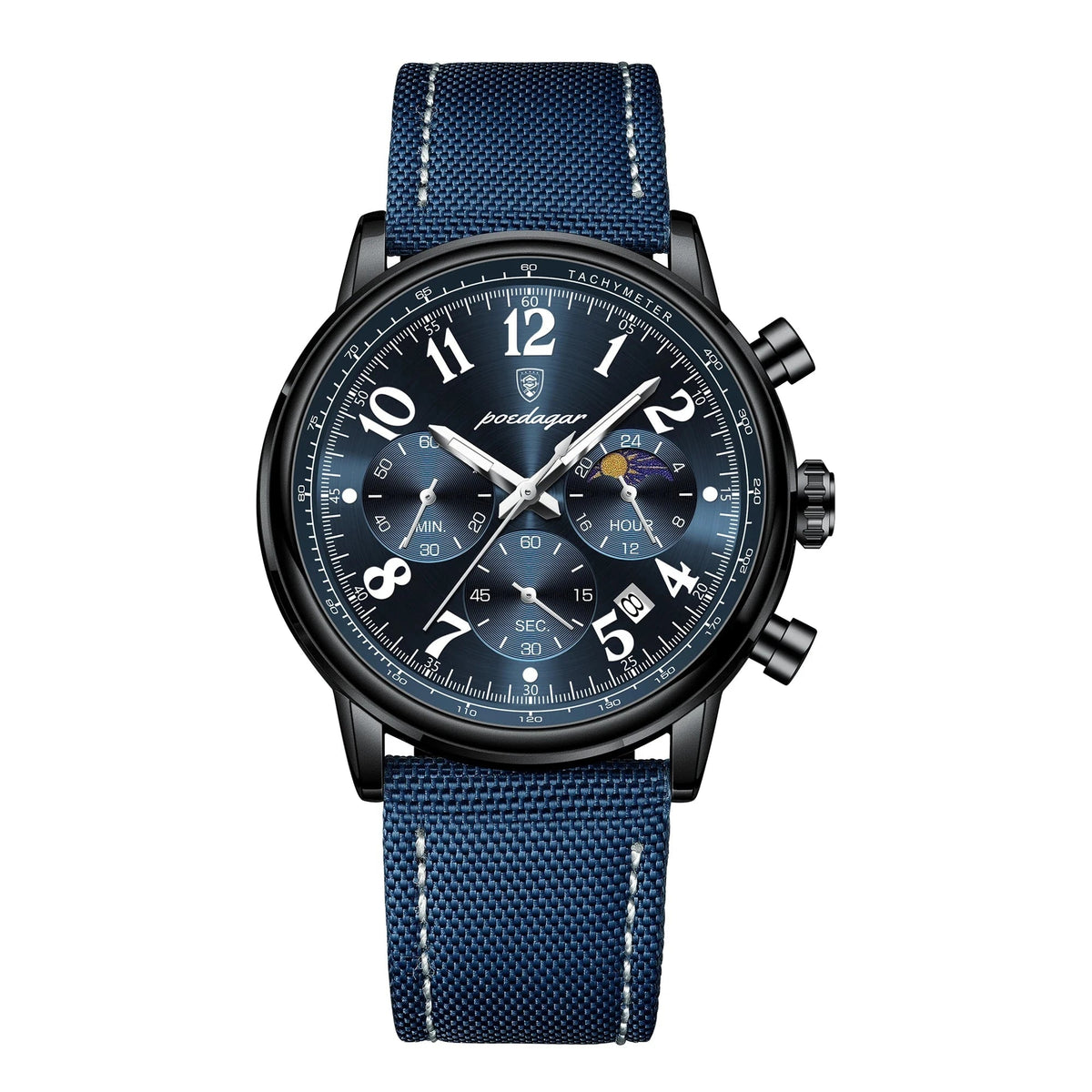 Elegant Multifunction Men's Watch in Nylon with Leather Finish - Meridian Elegant Multifunction Men's Watch in Nylon with Leather Finish - Meridian Black Blue