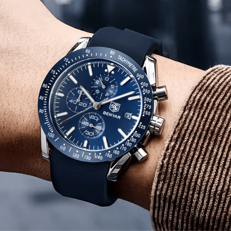 Elegant Multifunction Men's Watch with Silicone or Stainless Steel Strap - Aurum Chrono Elegant Multifunction Men's Watch with Silicone or Stainless Steel Strap - Aurum Chrono 