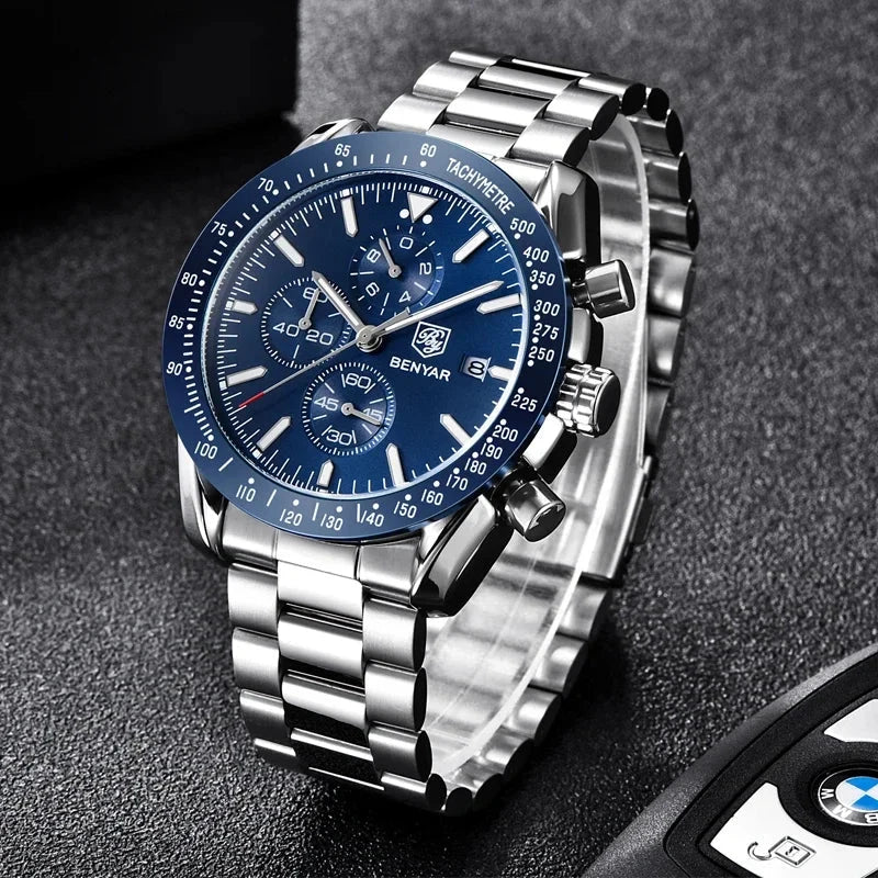 Elegant Multifunction Men's Watch with Silicone or Stainless Steel Strap - Aurum Chrono Elegant Multifunction Men's Watch with Silicone or Stainless Steel Strap - Aurum Chrono 