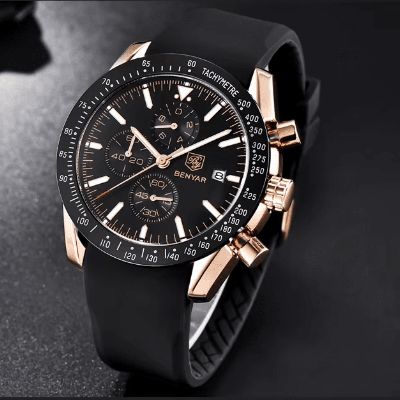 Elegant Multifunction Men's Watch with Silicone or Stainless Steel Strap - Aurum Chrono Elegant Multifunction Men's Watch with Silicone or Stainless Steel Strap - Aurum Chrono 