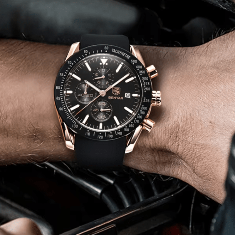 Elegant Multifunction Men's Watch with Silicone or Stainless Steel Strap - Aurum Chrono Elegant Multifunction Men's Watch with Silicone or Stainless Steel Strap - Aurum Chrono 