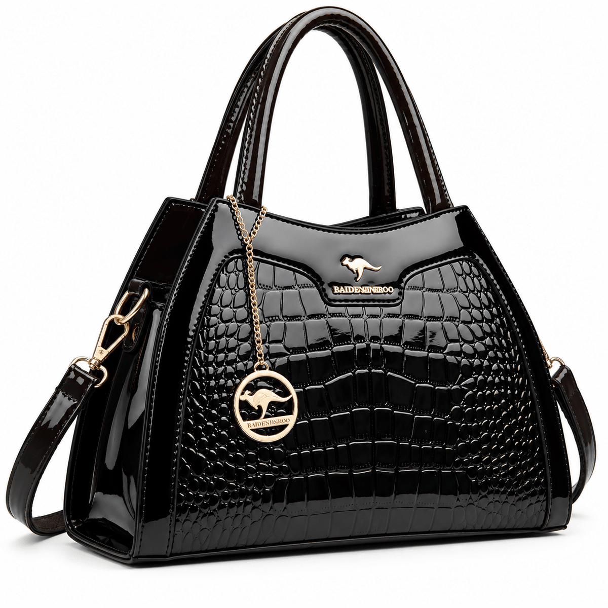 Elegant Women's Croc-Embossed Leather Bag with Minimalist Style – Valentine Elegant Women's Croc-Embossed Leather Bag with Minimalist Style – Valentine Black