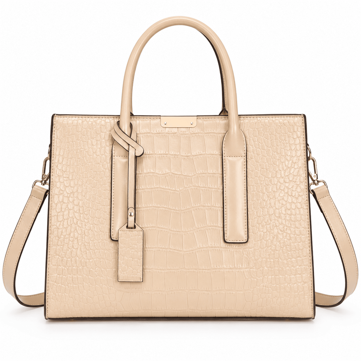 Elegant Women's Leather Handbag — Large Capacity & Crocodile Texture | Bellarine Elegant Women's Leather Handbag — Large Capacity & Crocodile Texture | Bellarine Beige