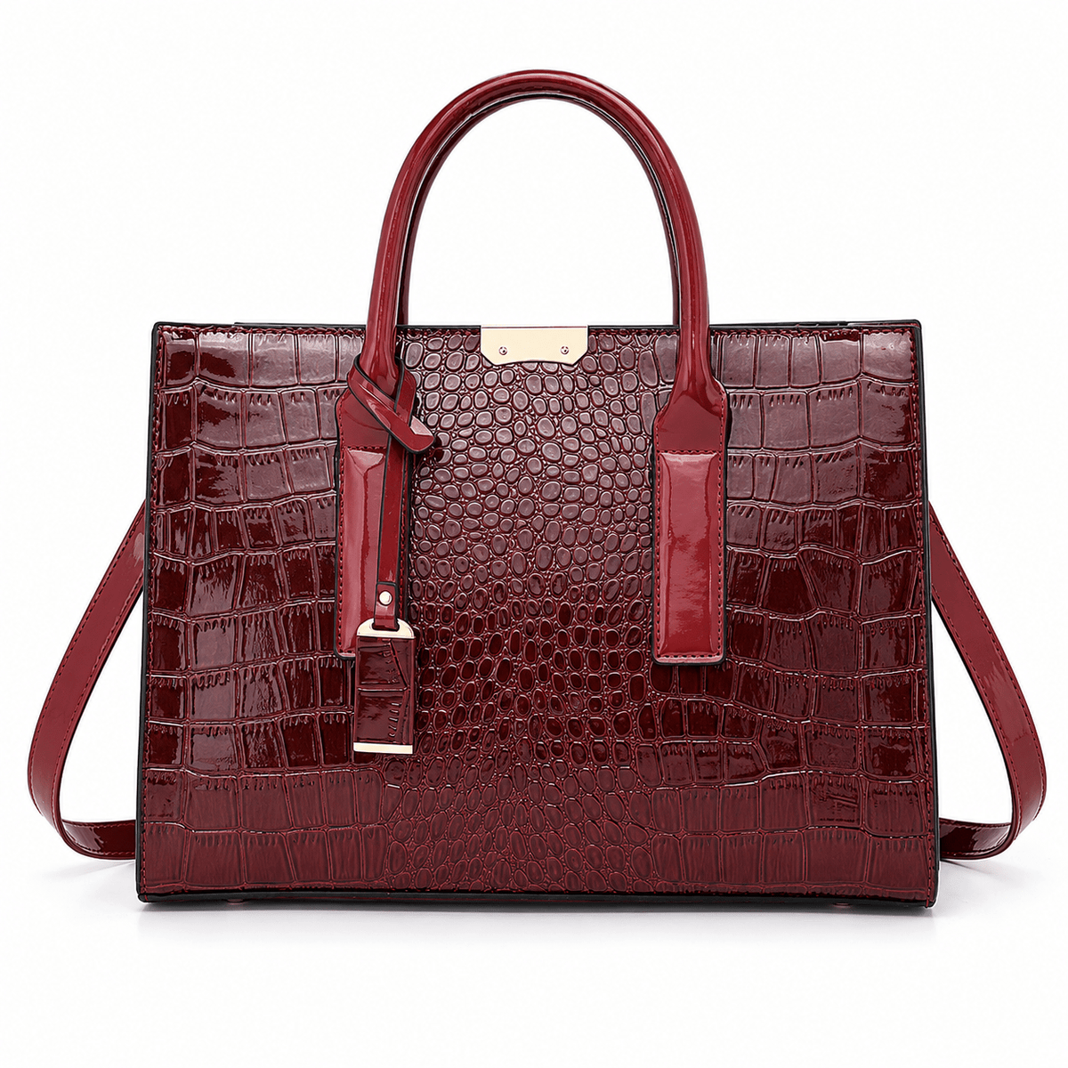 Elegant Women's Leather Handbag — Large Capacity & Crocodile Texture | Bellarine Elegant Women's Leather Handbag — Large Capacity & Crocodile Texture | Bellarine Red
