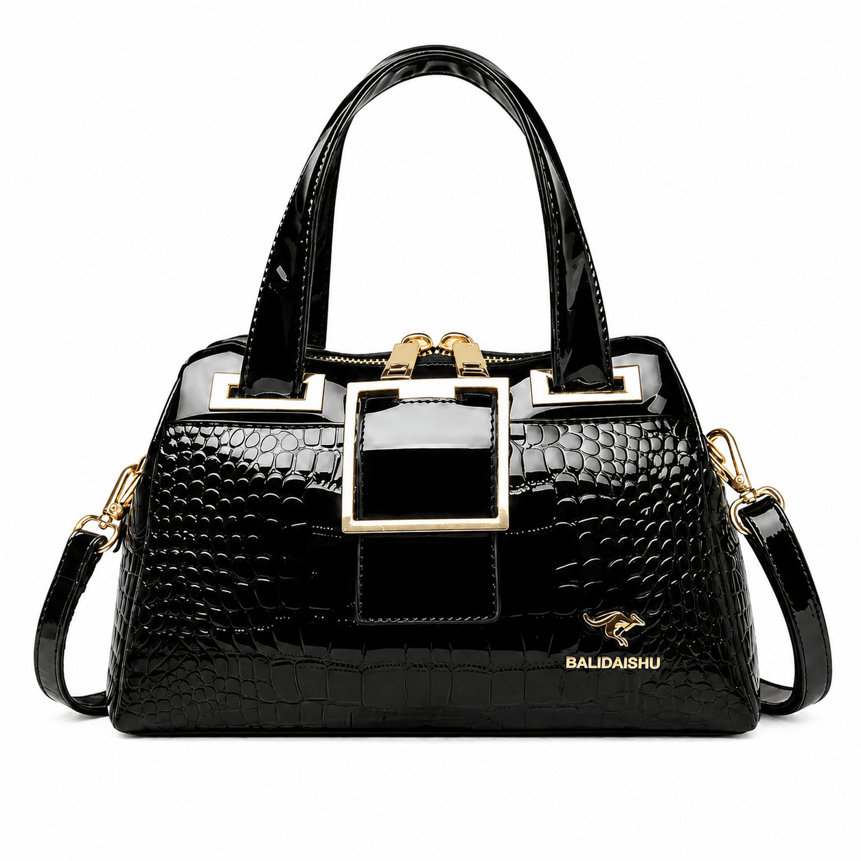 Elegant Women's Leather Handbag with Crocodile Texture – Carézia Elegant Women's Leather Handbag with Crocodile Texture – Carézia Mavietto Black 31cm x 13cm x 19cm 
