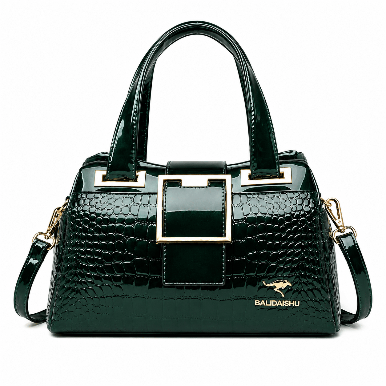 Elegant Women's Leather Handbag with Crocodile Texture – Carézia Elegant Women's Leather Handbag with Crocodile Texture – Carézia Mavietto Green 31cm x 13cm x 19cm 